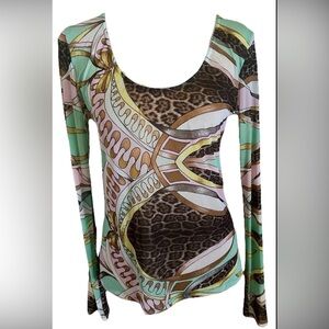 Roberto Cavalli Women's Top Size 44 Multicolor Sheer Stretchy Fabric